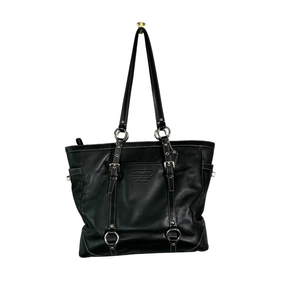 Coach Hampton Black Leather Carryall Tote Bag Silver Hardware F11525